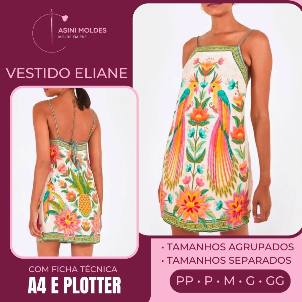 VESTIDO ELIANE - Molde em PDF [ MOLDES SEPARADOS POR TAMANHOS ]