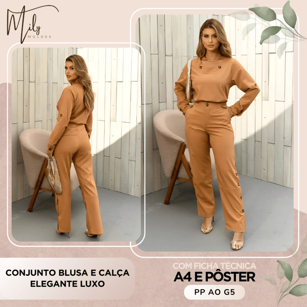 Conjunto Blusa e Calça Elegante Luxo