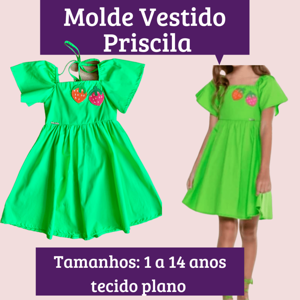 Molde vestido priscila 1 a 14 anos