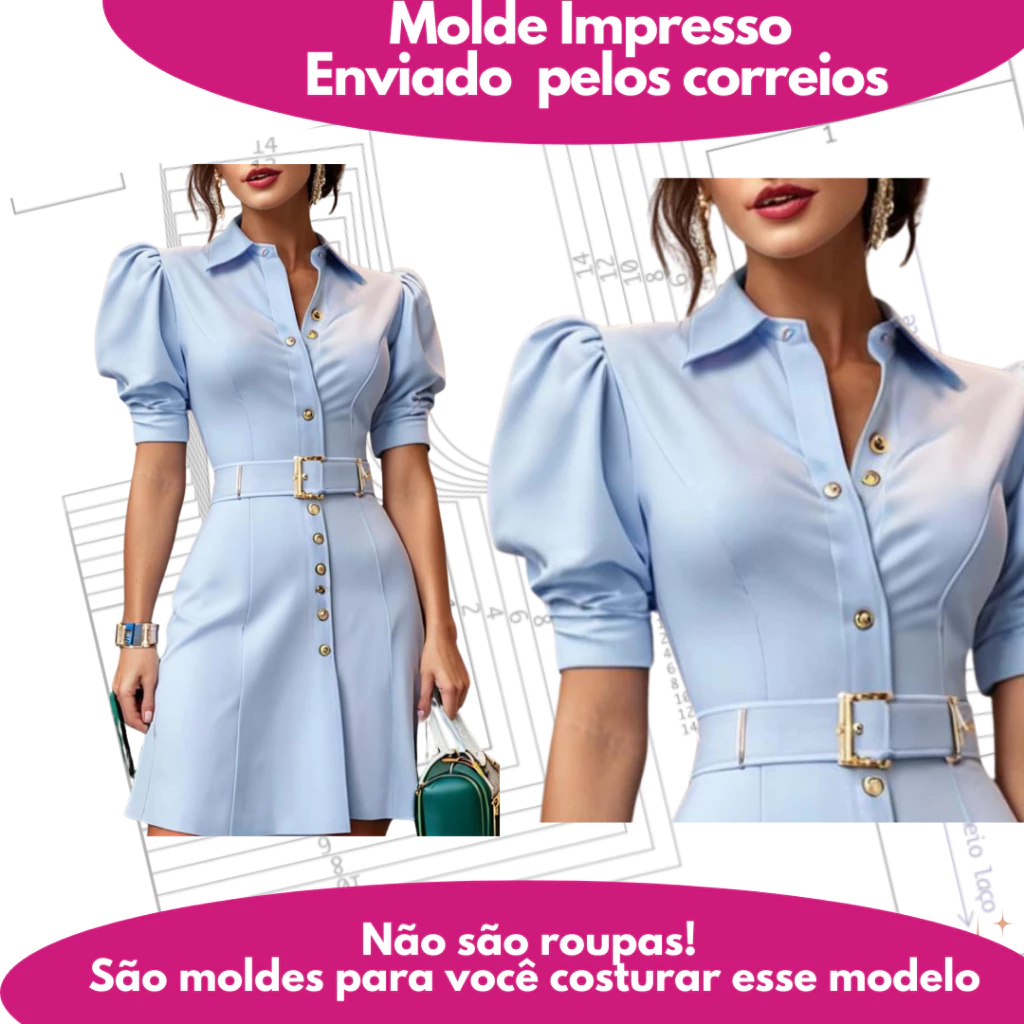 molde vestido com abotoamento e cinto ref 2514