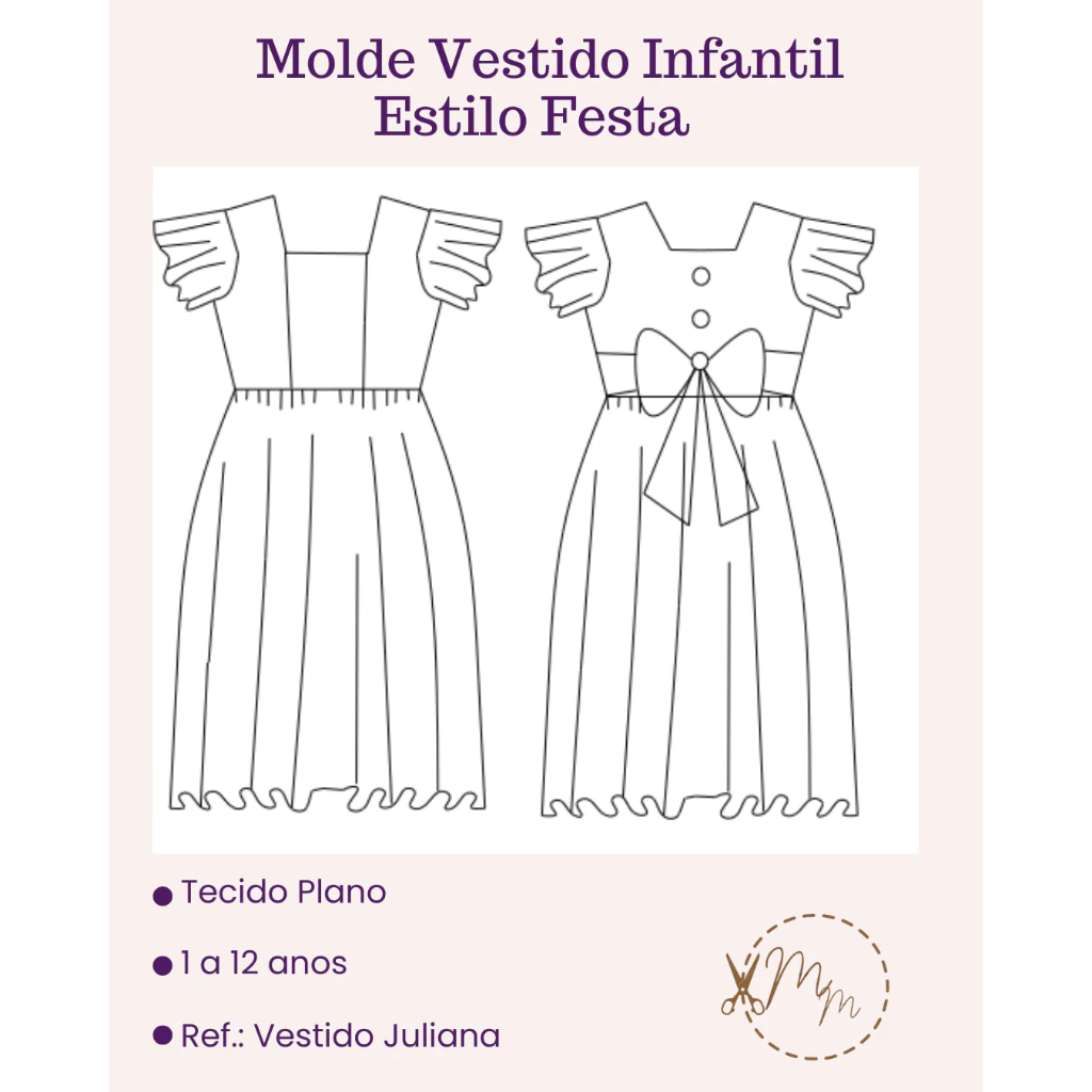 molde vestido infantil estilo festa 1 a 12 anos ref juliana