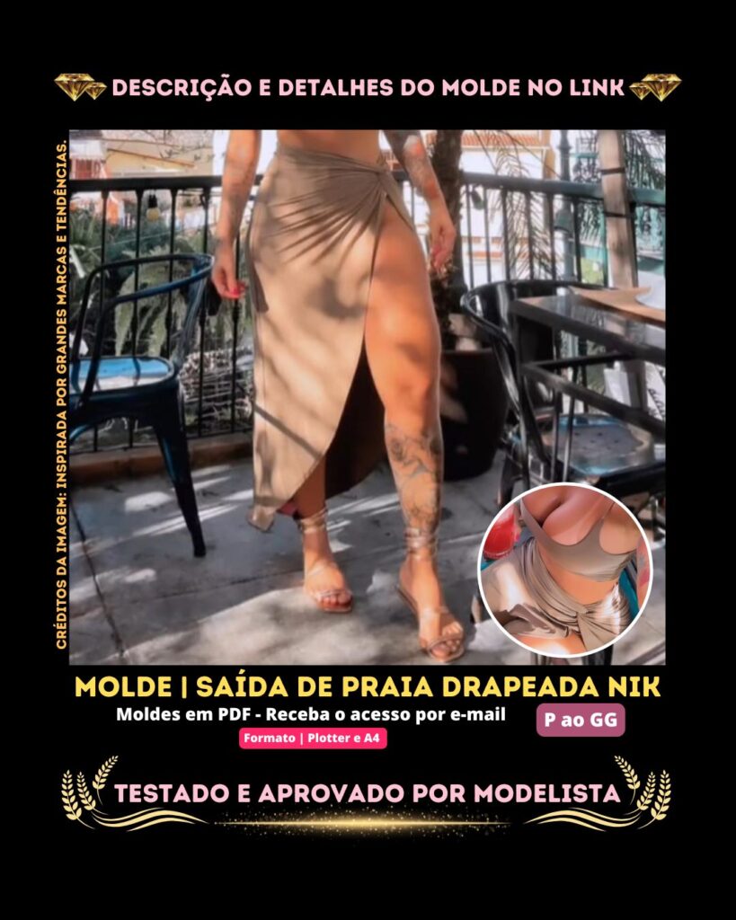 Molde em PDF - Saída de Praia Drapeada Nik (Saída de Praia Estilo Casual Drapeada)
