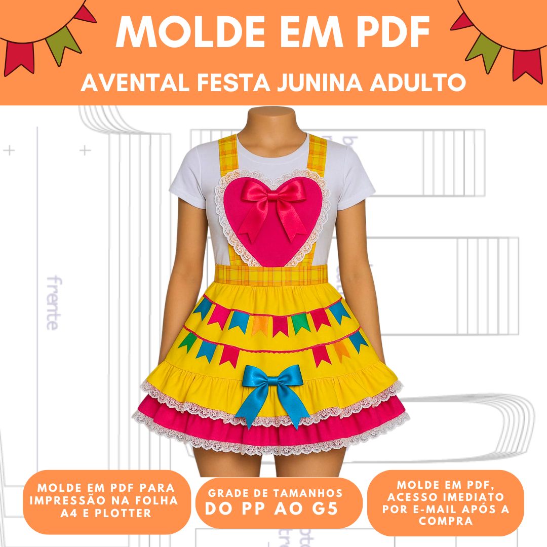 MOLDE EM PDF AVENTAL JUNINO ADULTO REF 3849 - GRADE PP AO G5