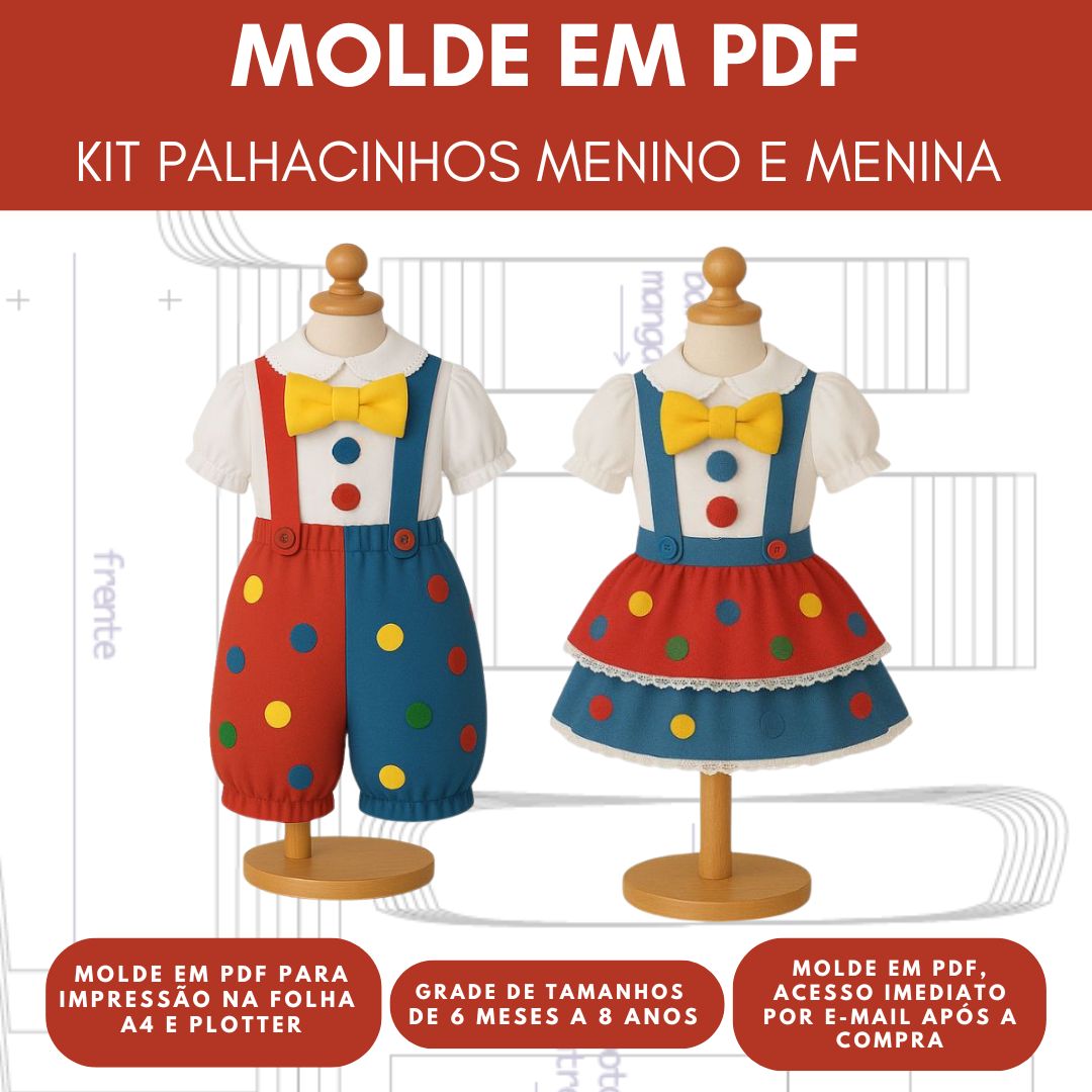 MOLDE EM PDF CONJUNTOS PALHACINHOS REF 3841 E 3842 - GRADE 6 MESES A 8 ANOS