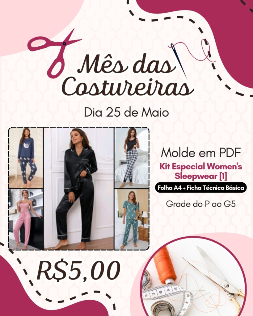 Molde em PDF - Kit Especial Women's Sleepwear [1] [5 Pijamas]