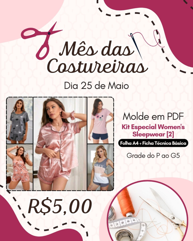 Molde em PDF - Kit Especial Women's Sleepwear [2] [5 Pijamas][P ao G5]