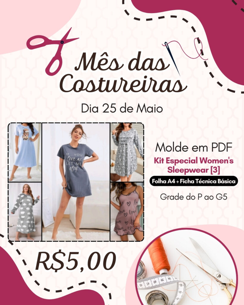 Molde em PDF - Kit Especial Women's Sleepwear [3] [5 Camisolas][P ao G5]