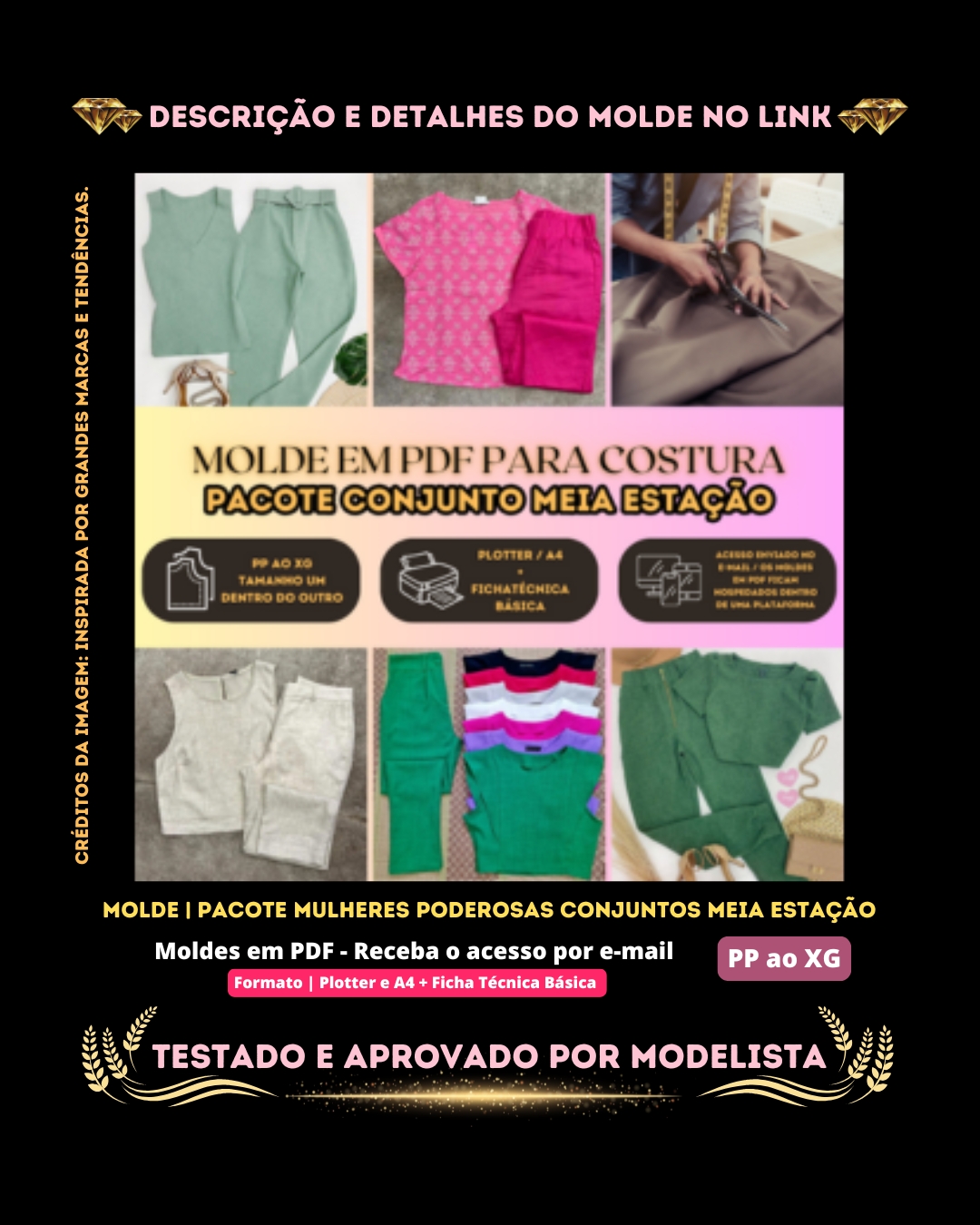 Molde em PDF - Pacote Mulheres Poderosas Conjuntos Meia Estação