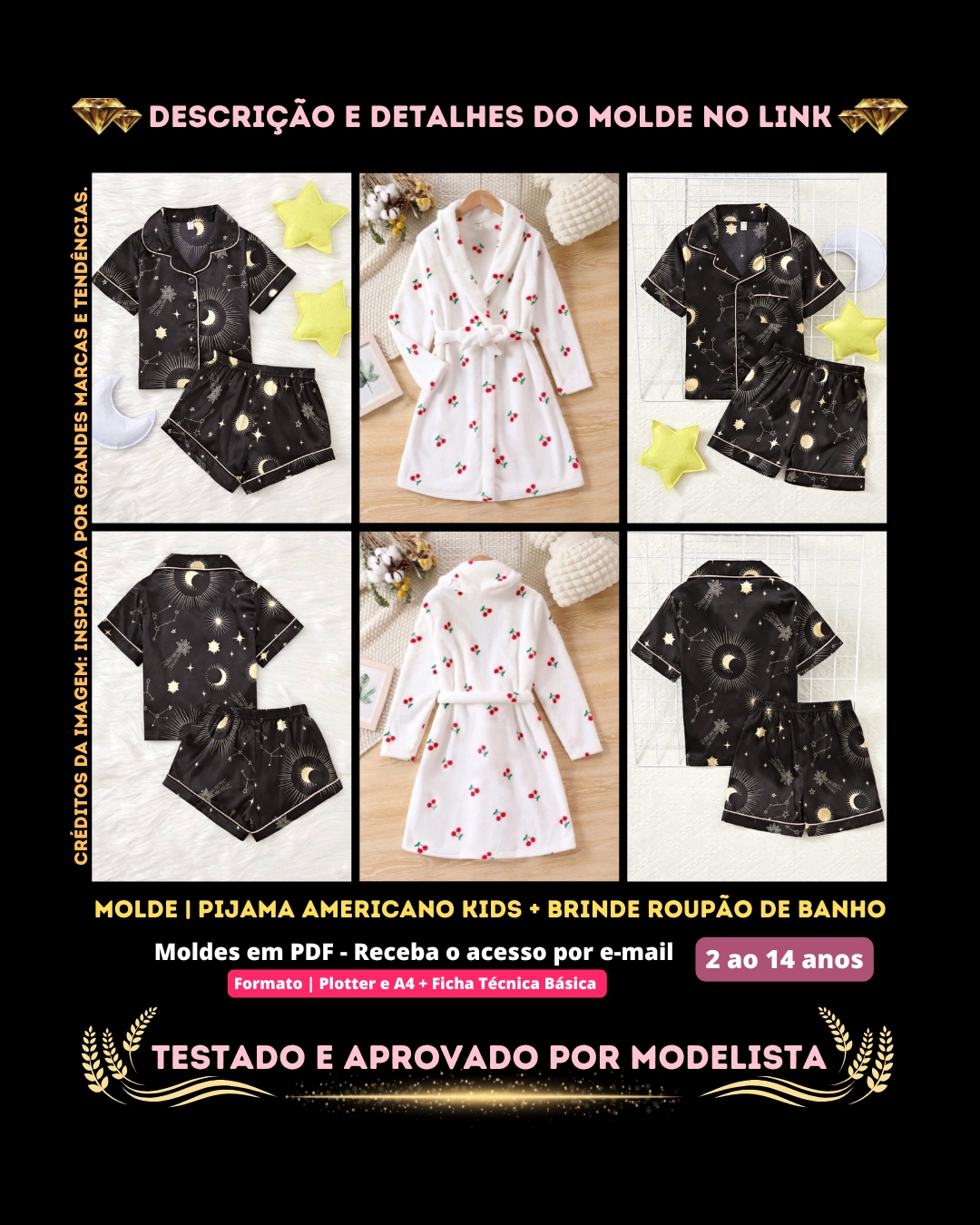 Molde em PDF - Pijama Americano Kids + Brinde Roupão de Banho [2 ao 14 anos]