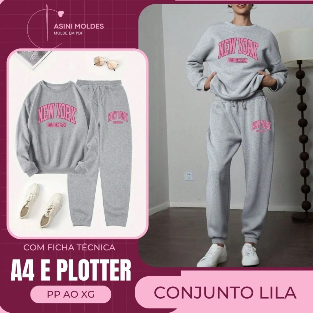 CONJUNTO MOLETOM LILA - Molde em PDF
