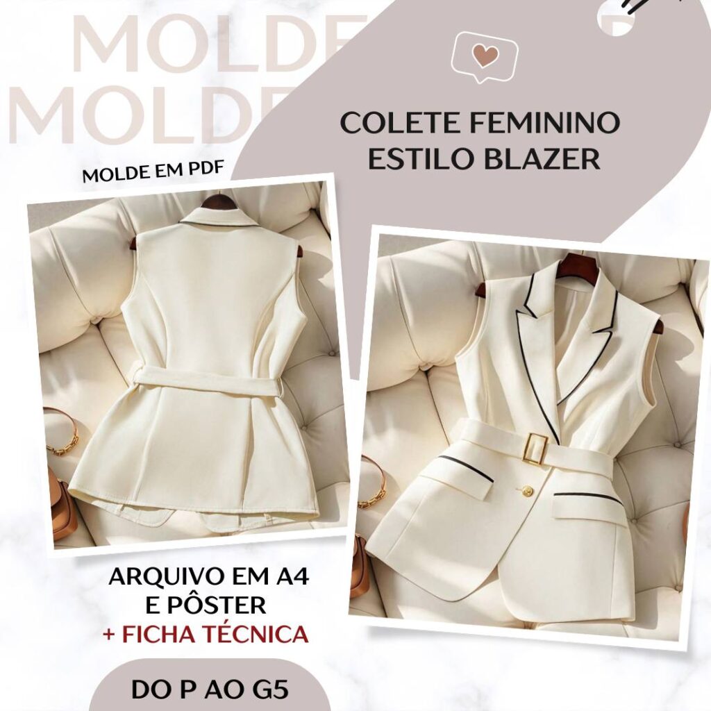 Colete Feminino Estilo Blazer - Molde em PDF