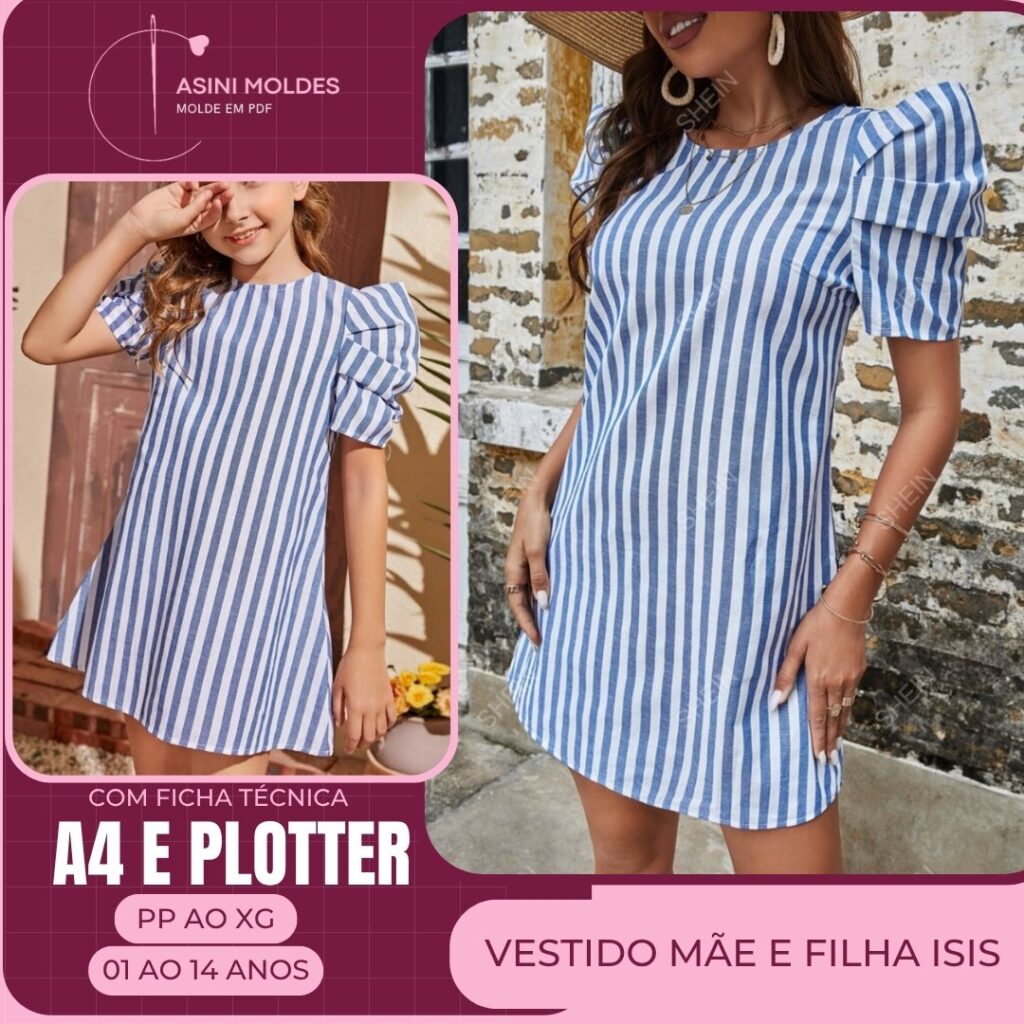 KIT MÃE E FILHA VESTIDO ISIS - Molde em PDF