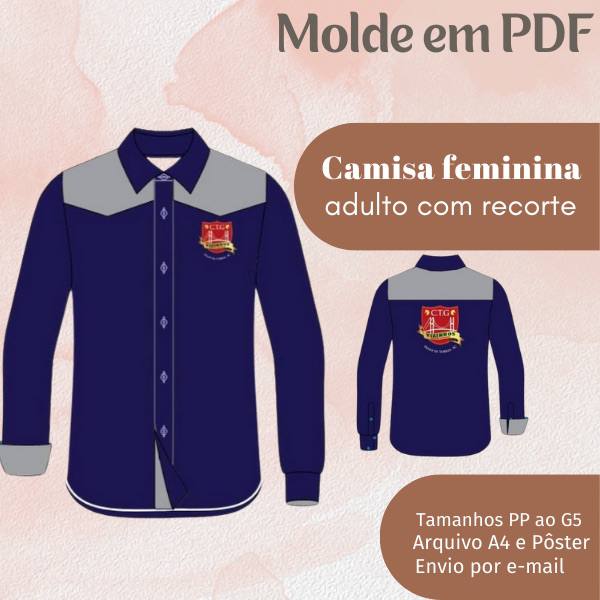 MOLDE EM PDF CAMISA SOCIAL FEMININA ADULTA COM RECORTE