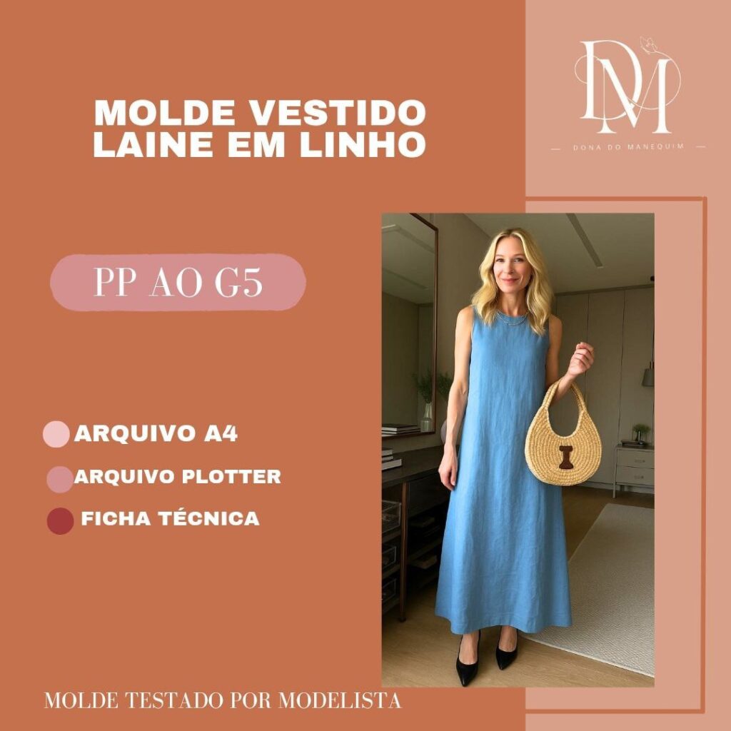 MOLDE VESTIDO LAINE EM LINHO