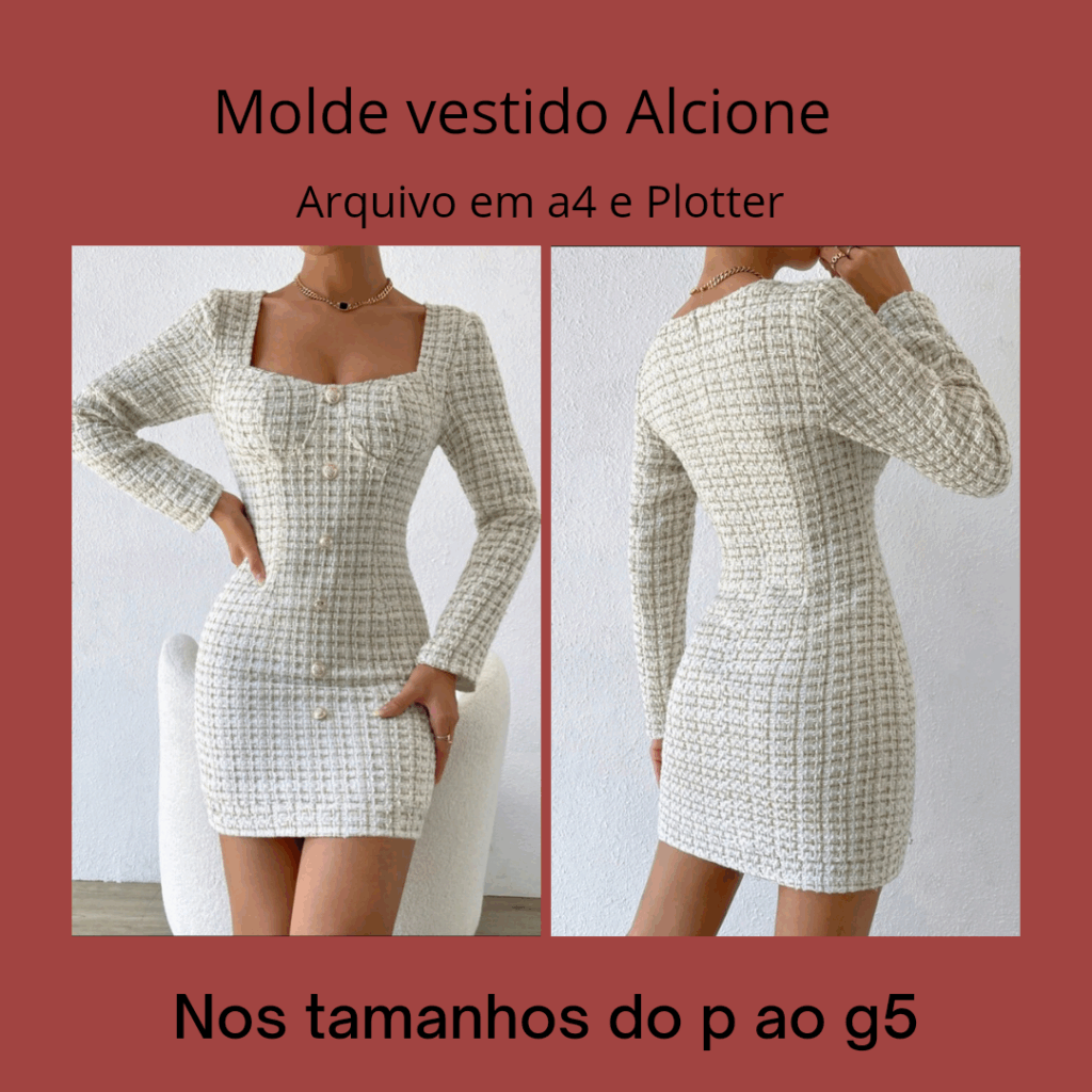 Molde vestido Alcione ( com manga longa )
