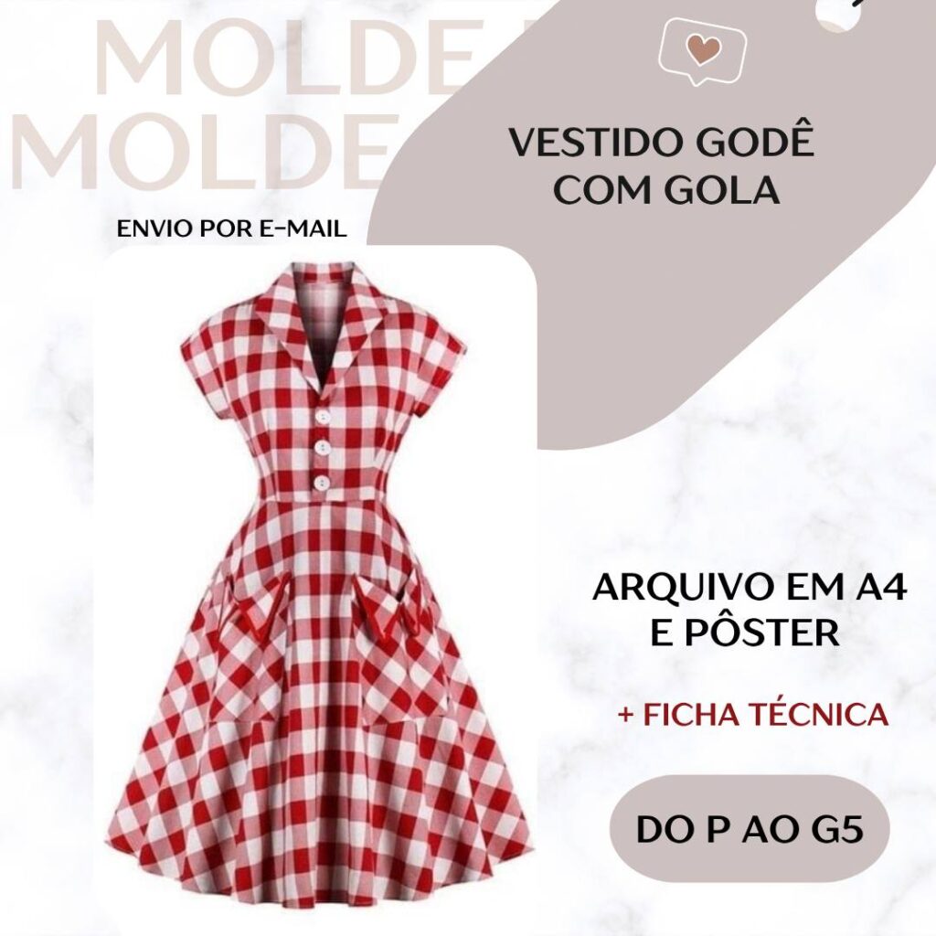 Vestido Godê com Gola - Molde em PDF
