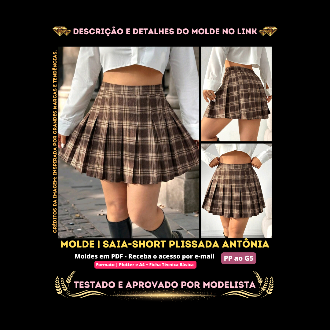 Molde em PDF - Saia-Short Plissada Antônia