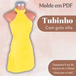 MOLDE EM PDF VESTIDO TUBINHO GOLA ALTA
