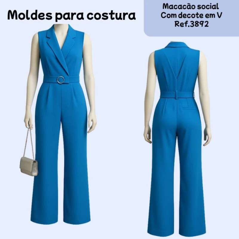 molde pronto pra uso macacão social decote em V