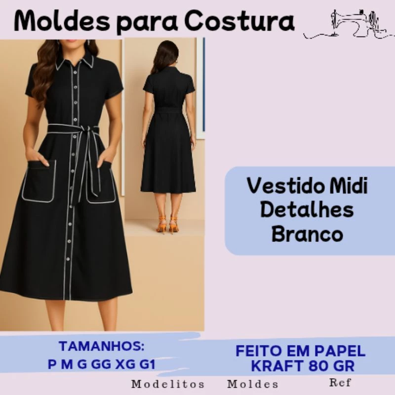 molde vestido midi molde pronto para costurar 5588