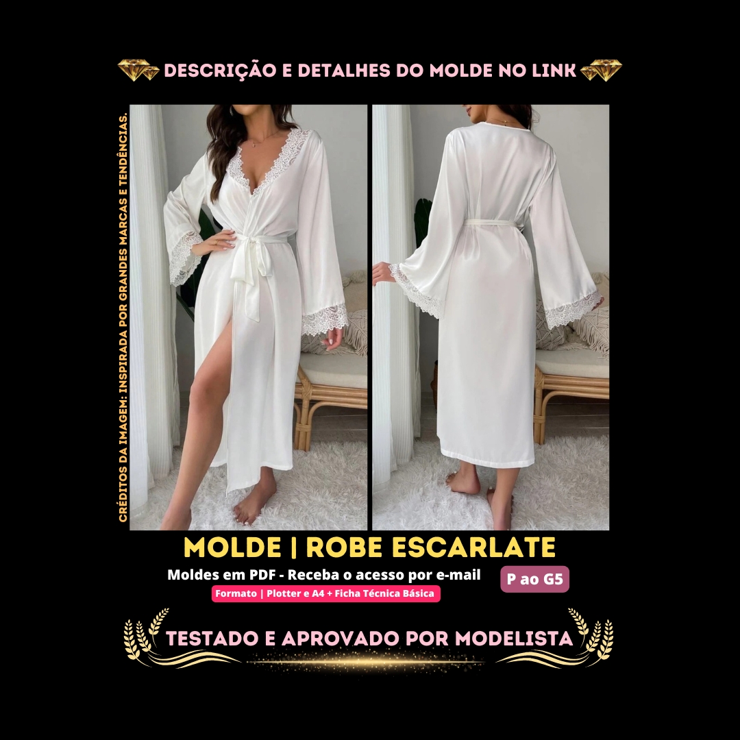 Molde em PDF - Robe Escarlate (Robe Estilo Sensual Longo de Manga Comprida e Decote em V)