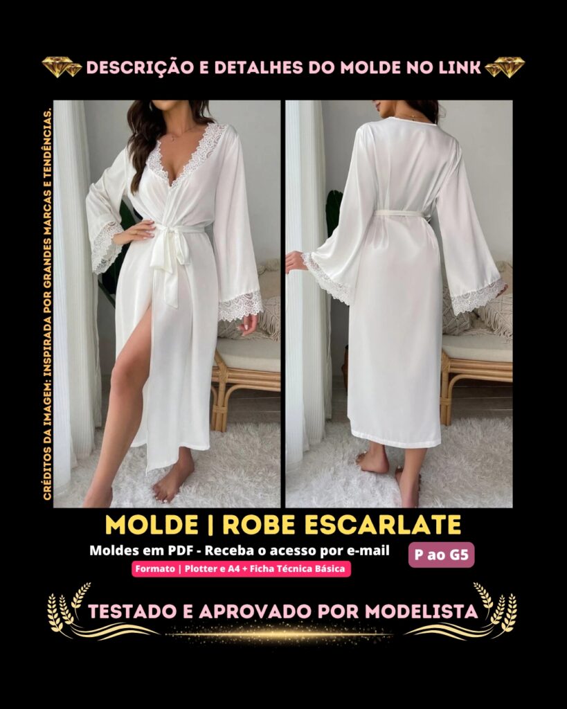 Molde em PDF - Robe Escarlate (Robe Estilo Sensual Longo de Manga Comprida e Decote em V)