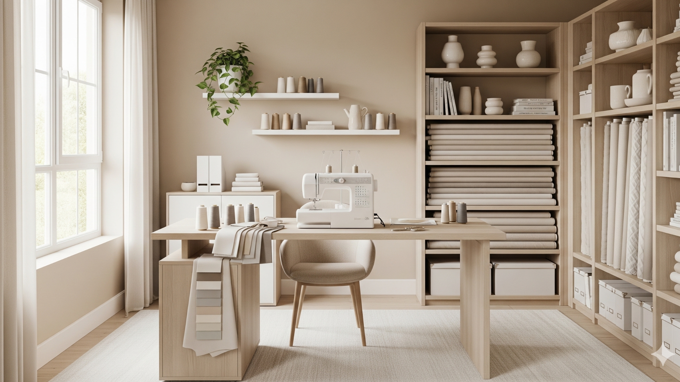 Ateliê em tons neutros