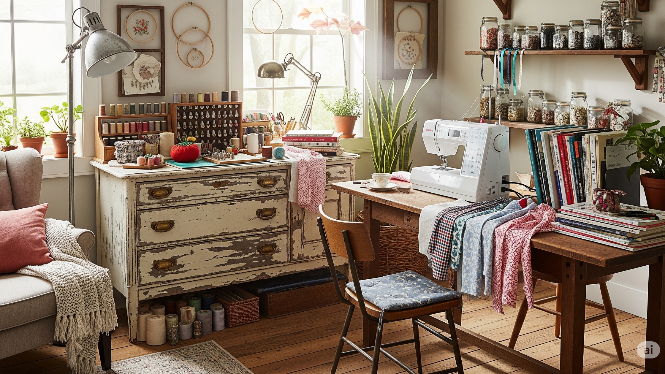 Espaço com móveis reaproveitados