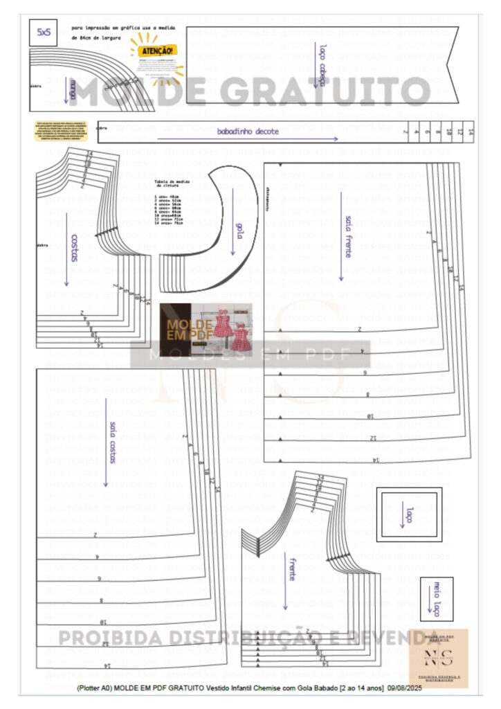 Esquema da Plotter Vestido Infantil Chemise com Gola Babado