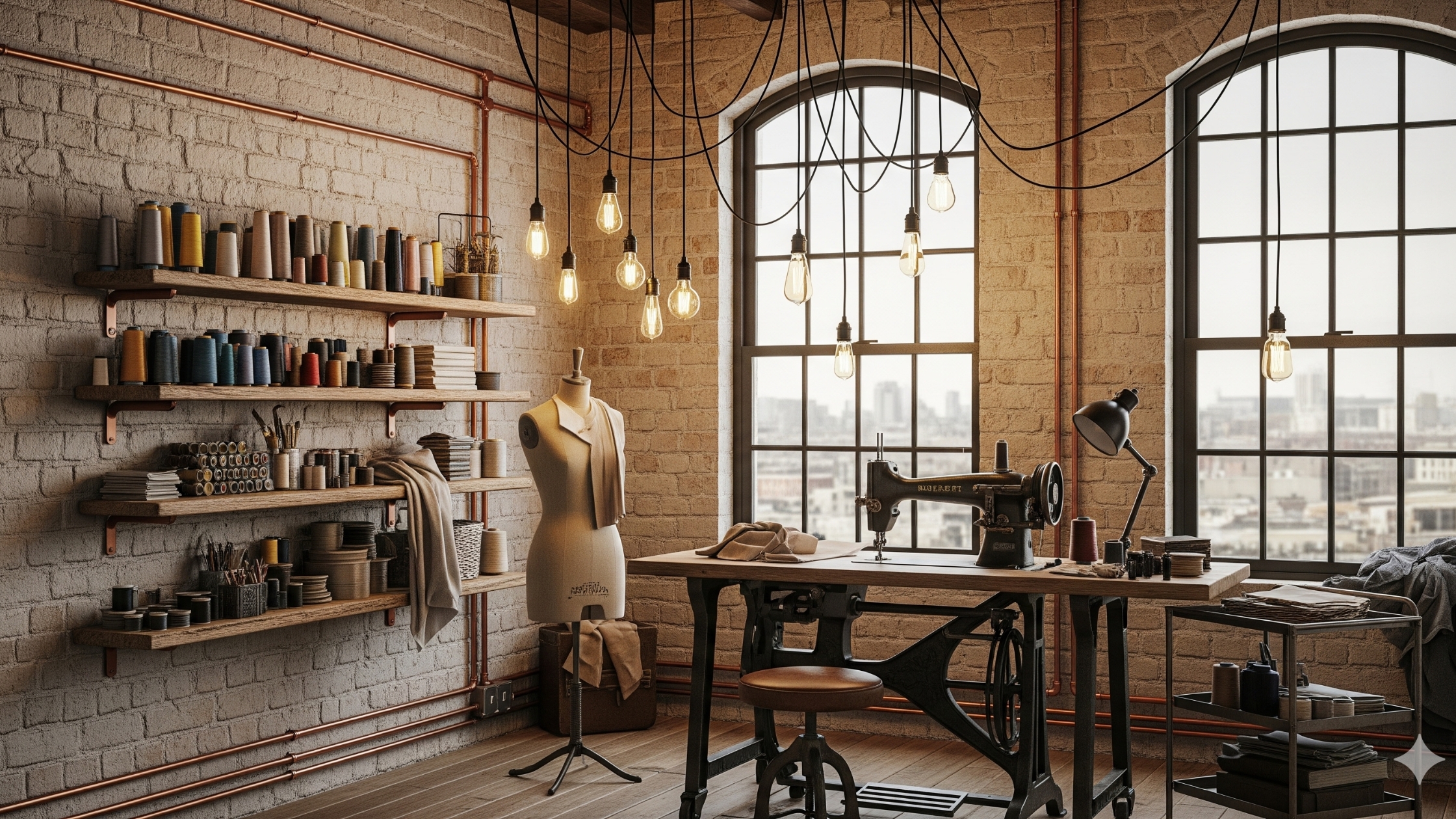 Estilo industrial com canos e madeira