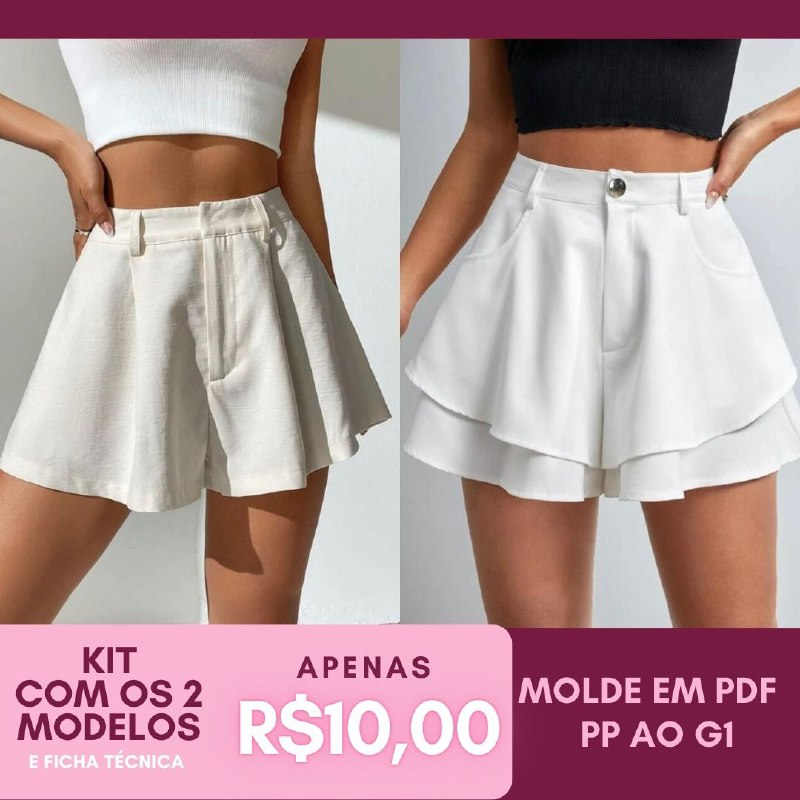 Kit 2 Shorts Godê - Molde em PDF