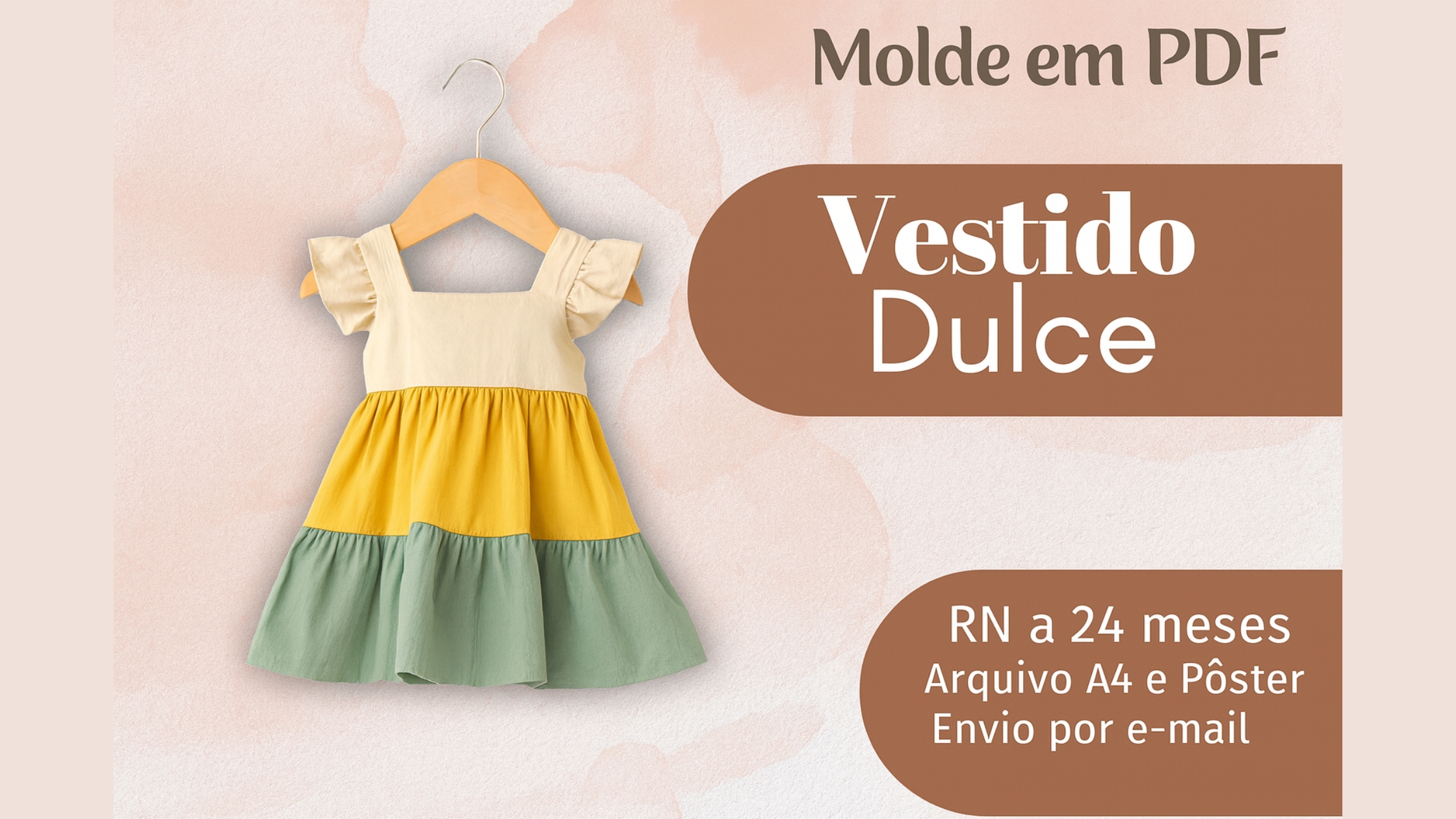 Molde PDF Vestido Dulce RN a 24 Meses – Vestido Infantil em Camadas com Babado