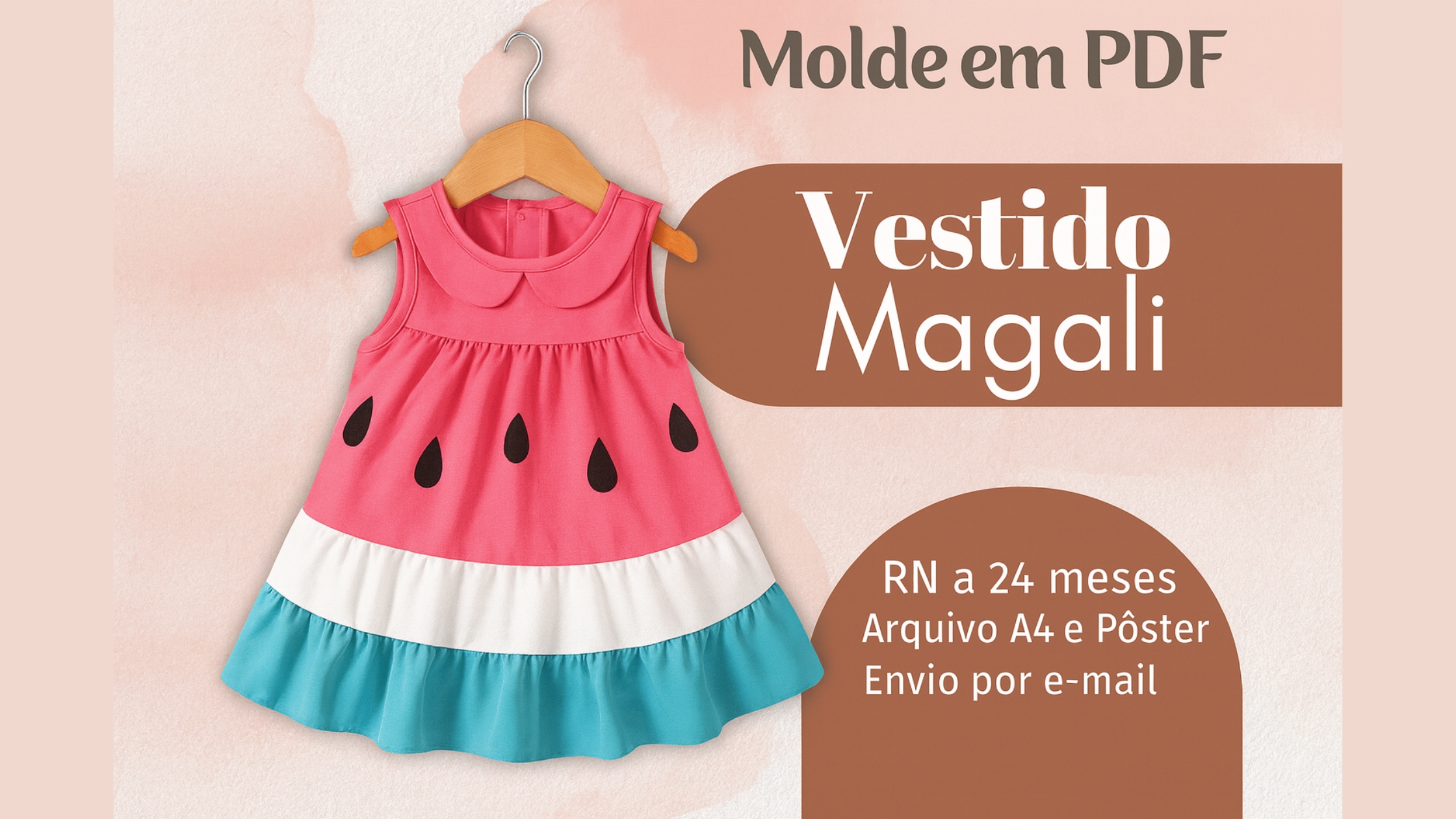 Molde PDF Vestido Magali RN a 24 Meses – Modelo Infantil Temático com Gola Pétala