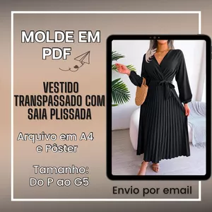 Molde Vestido Transpassado com Saia Plissada