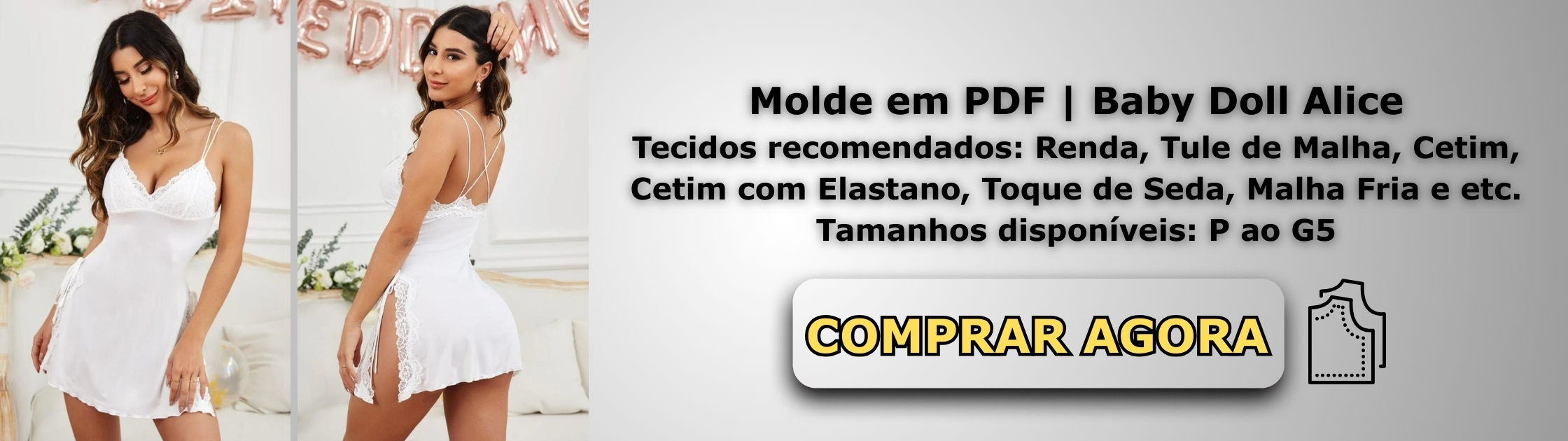 Molde em PDF Baby Doll Alice Banner de Vendas