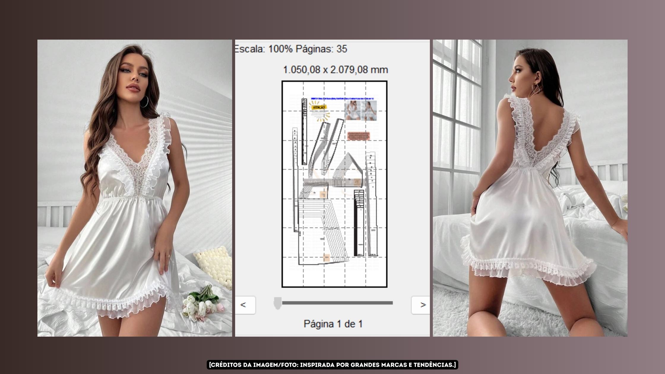 Molde em PDF - Baby Doll Sofia (Baby Doll Estilo Sexy Costas Nuas com Gola em V)