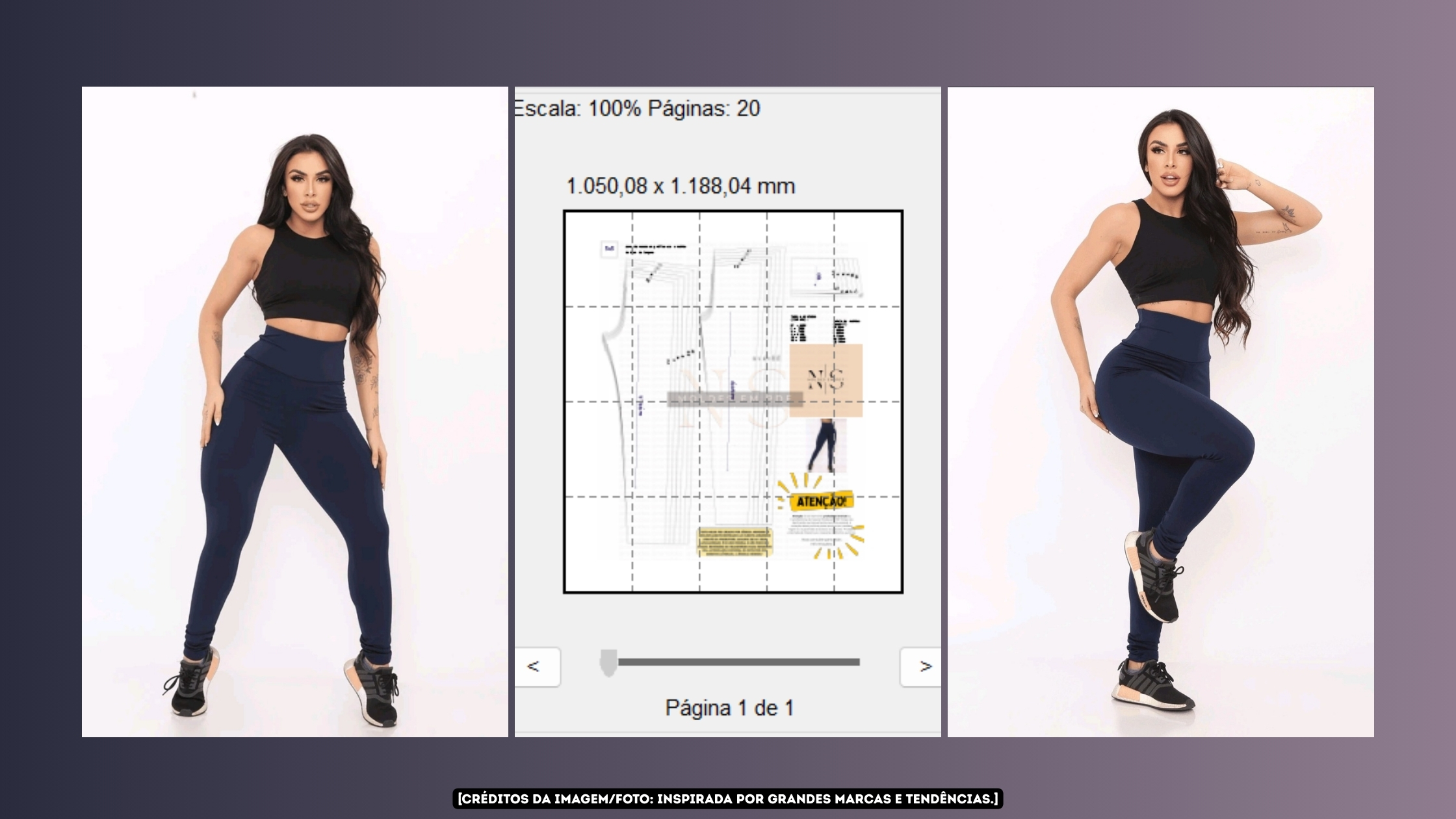 Molde em PDF - Calça Legging Cintura Alta Guida (Calça Legging Estilo Fitness Slim Fit Cós Anatômico Alto Pernas Justas Sem Recortes Laterais Sem Bolsos)