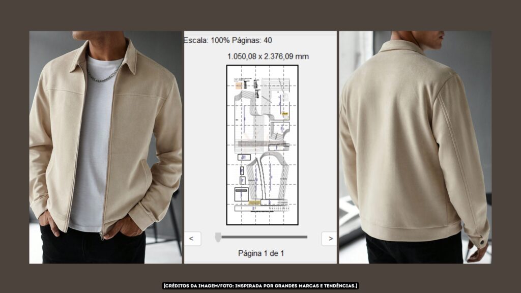 Molde em PDF - Jaqueta Jonas (Jaqueta Masculina Estilo Casual Reta Com Gola Esporte, Zíper Frontal Duplo, Recorte No Busto, Bolsos Laterais Embutidos E Punhos Ajustáveis)