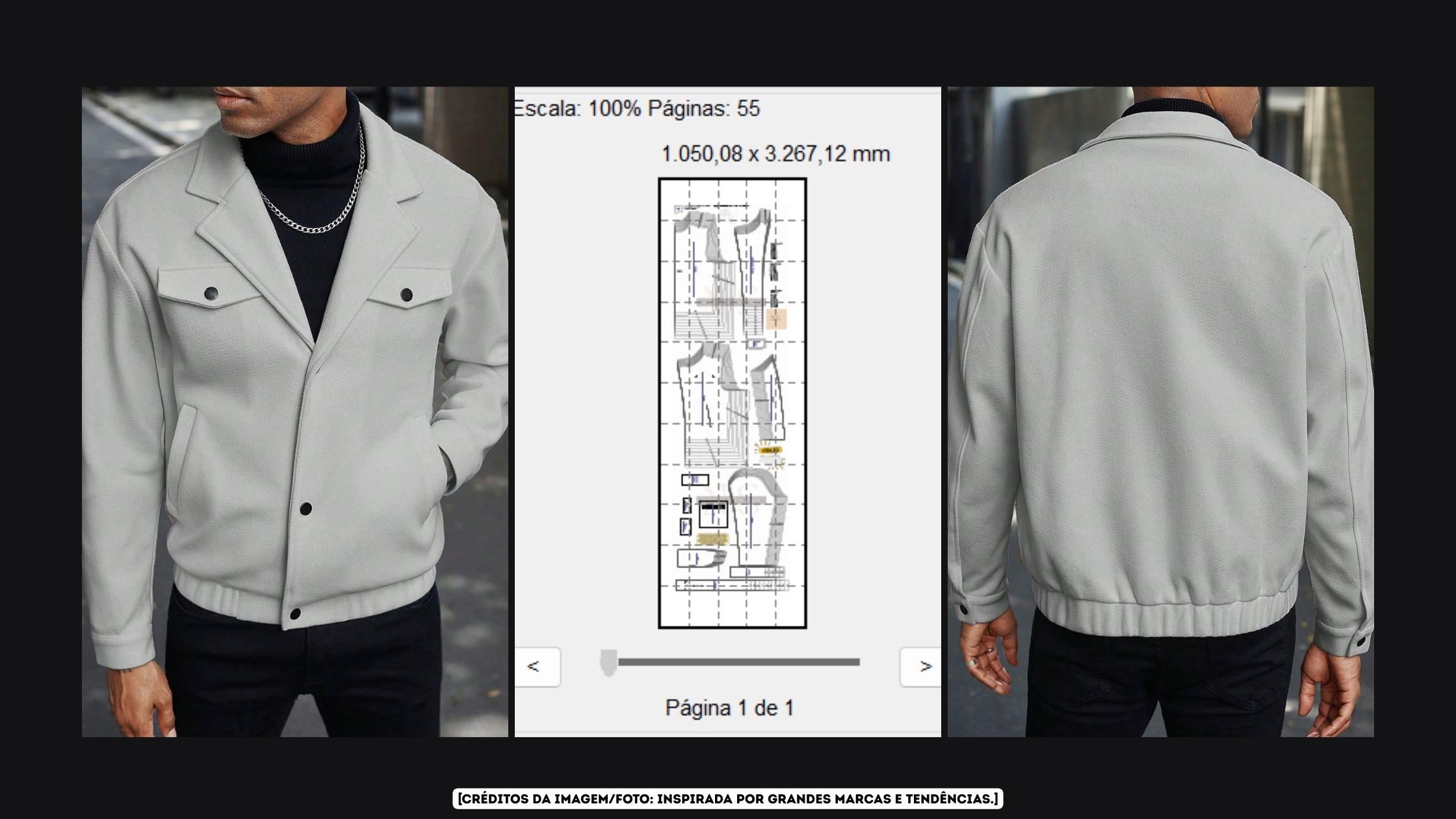 Molde em PDF - Jaqueta José (Jaqueta Masculina Estilo Casual Reta Com Gola De Lapela, Bolsos Frontais Com Lapela E Botões De Pressão, Mangas Longas Com Punho Ajustável E Barra Com Elástico Embutido)