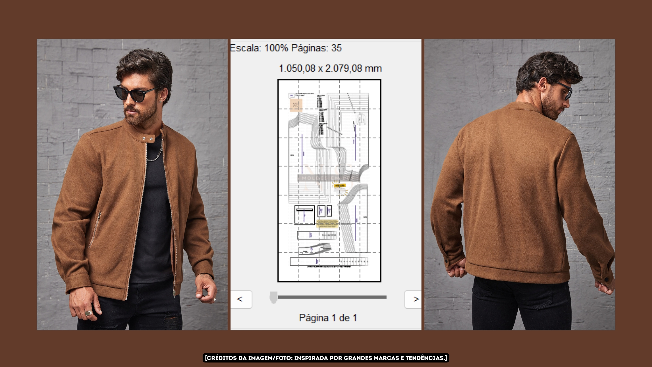Molde em PDF - Jaqueta Josué (Jaqueta Masculina Estilo Casual Reta Com Gola Padre, Zíper Frontal, Bolsos Embutidos Com Zíper E Punhos Ajustados Por Botão De Pressão)