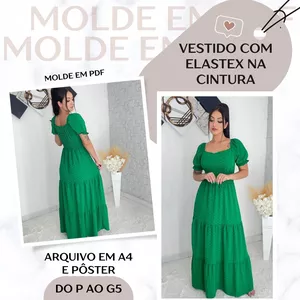 Vestido com Elastex na Cintura - Molde em PDF