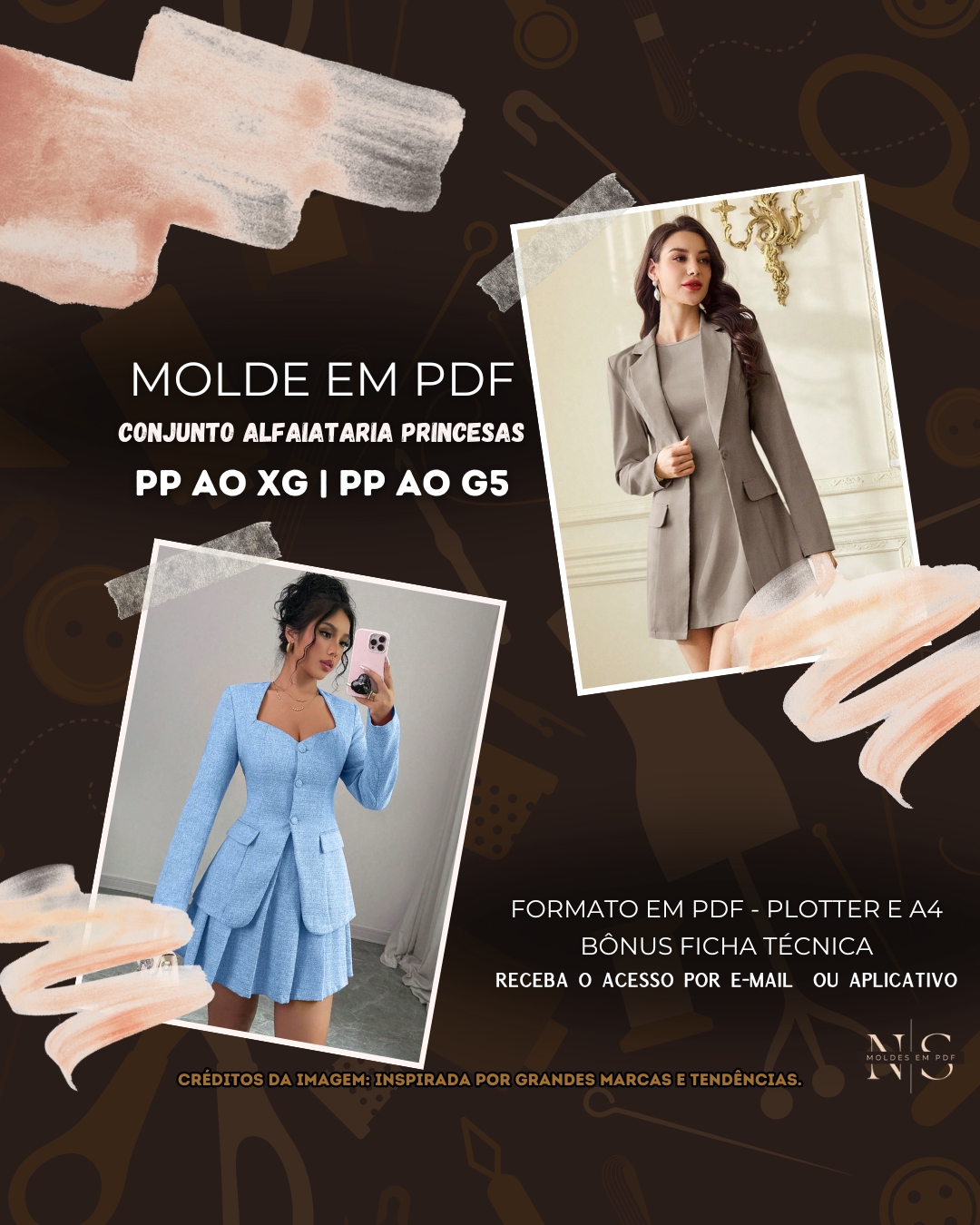 Molde em PDF - Conjunto Alfaiataria Princesas