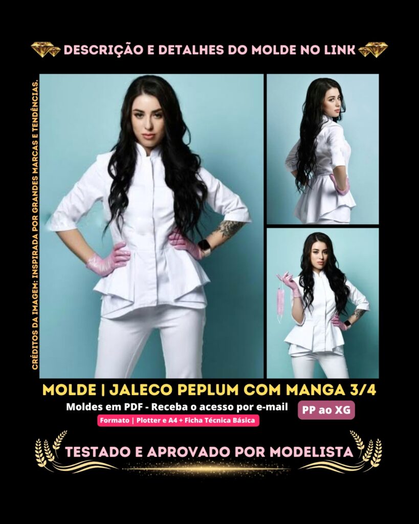 Molde em PDF - Jaleco Peplum com Manga 3/4
