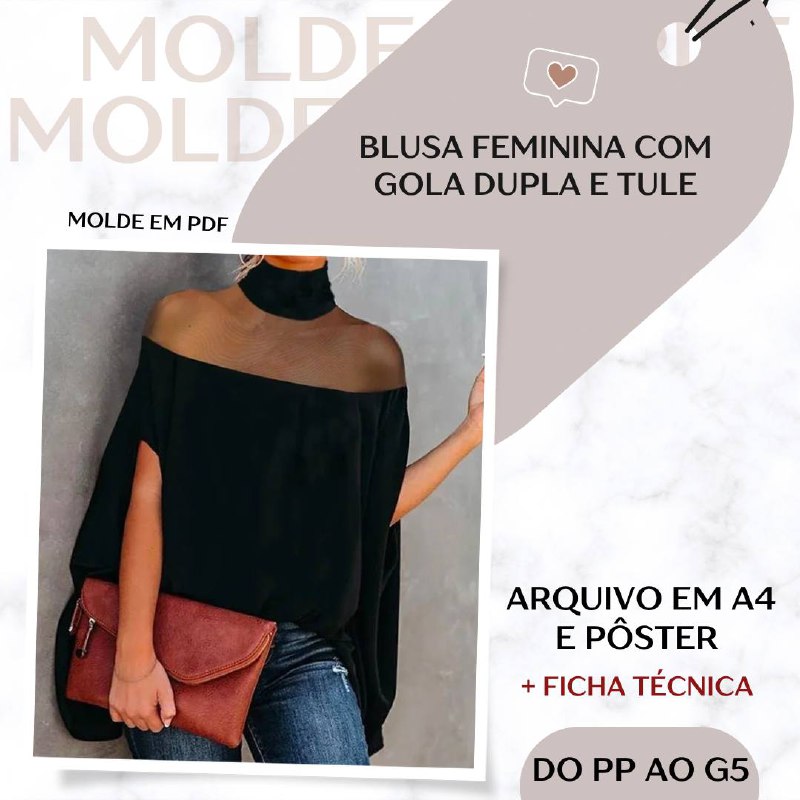 Blusa Feminina com Gola Dupla e Tule - Molde em PDF