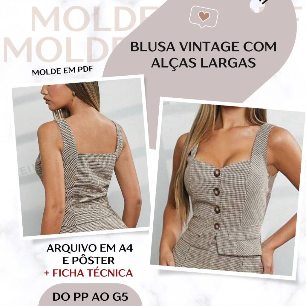 Blusa Vintage com Alças Largas - Molde em PDF