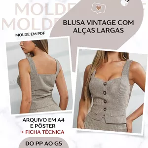 Blusa Vintage com Alças Largas - Molde em PDF
