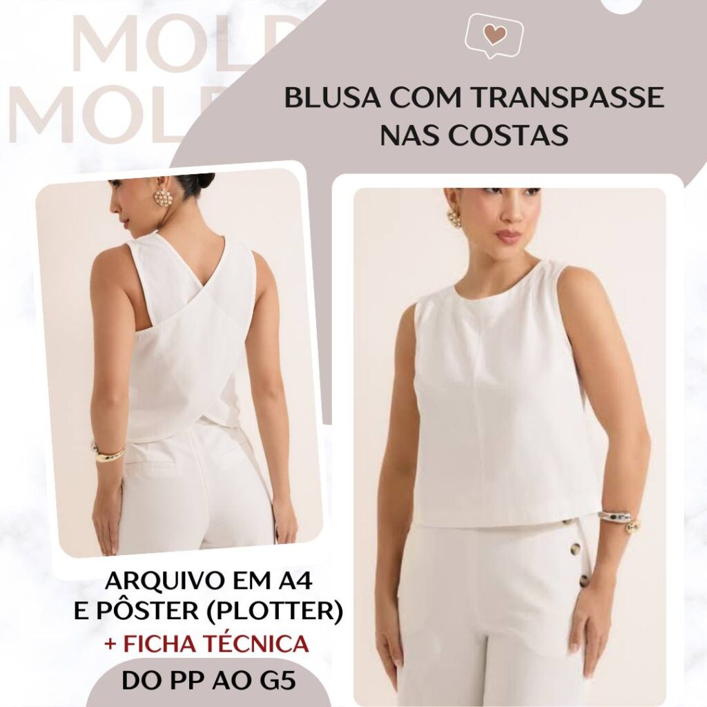 Blusa com Transpasse nas Costas - Molde em PDF