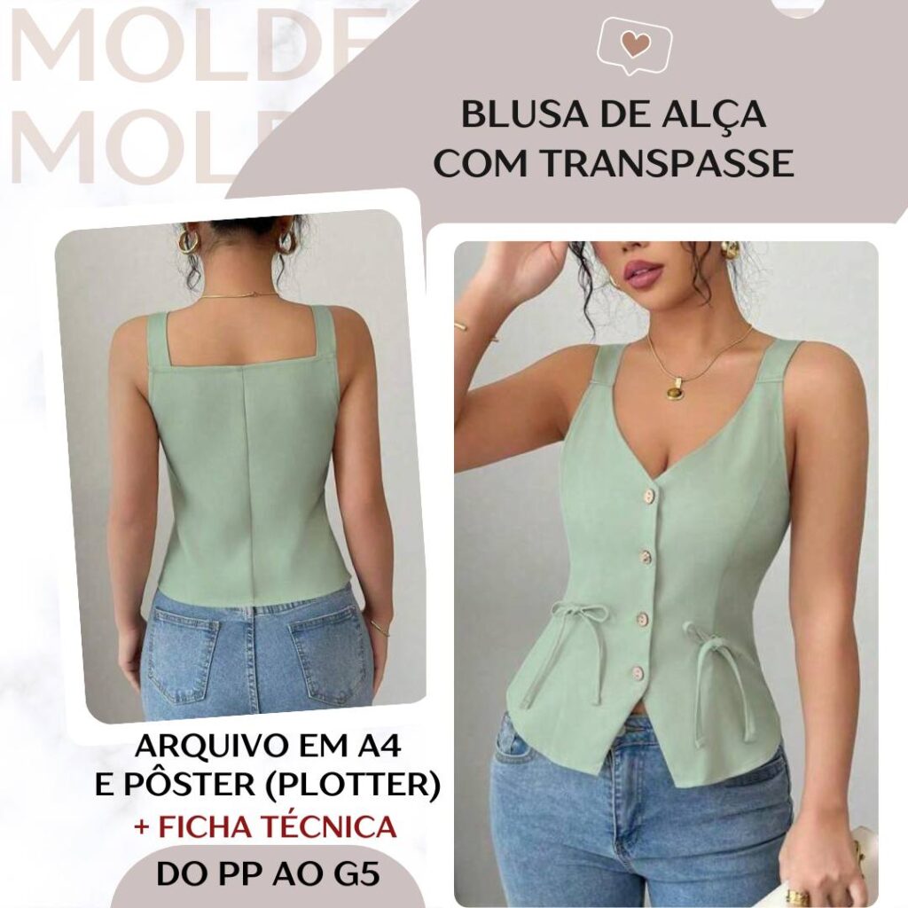 Blusa de Alça com Transpasse - Molde em PDF