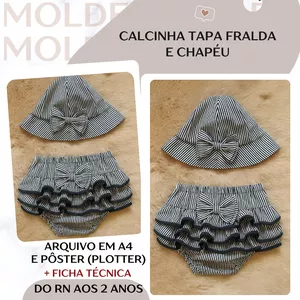 Calcinha Tapa Fralda e Chapéu - Molde em PDF