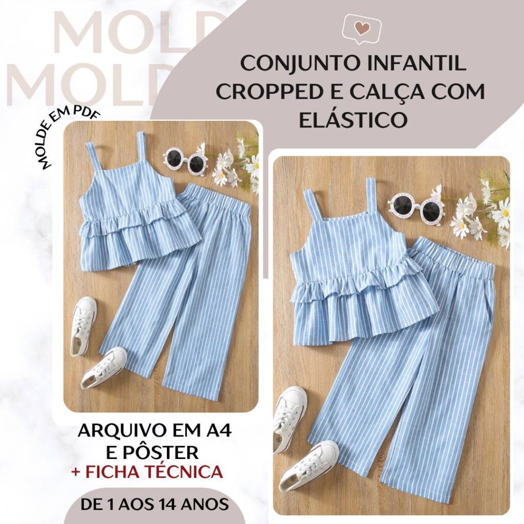 Conjunto Infantil Cropped e Calça com Elástico - Molde em PDF